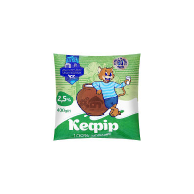 Кефір ФРАНКІВСЬКИЙ МОЛОКОЗАВОД 2,5%, 400г, плівка поліетиленова